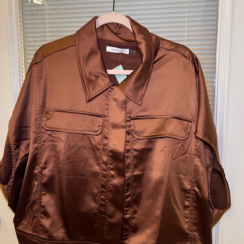Mustard Seed Satin Brown Utility Jacket